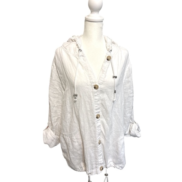 Liz Claiborne women’s white 💯 Linen Jacket with Hood. Size XL - Picture 1 of 7